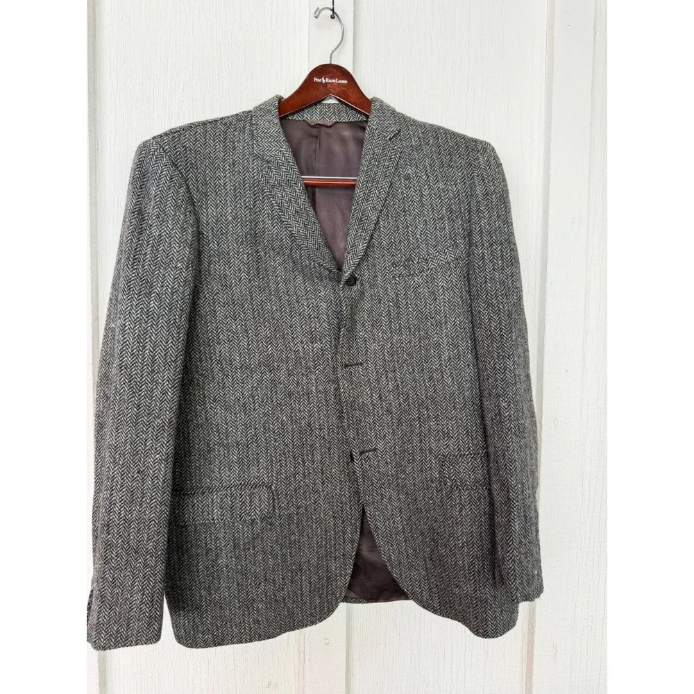 Alexandre Harris Tweed Grey Herringbone Wool Blazer Jacket 42R England Vintage